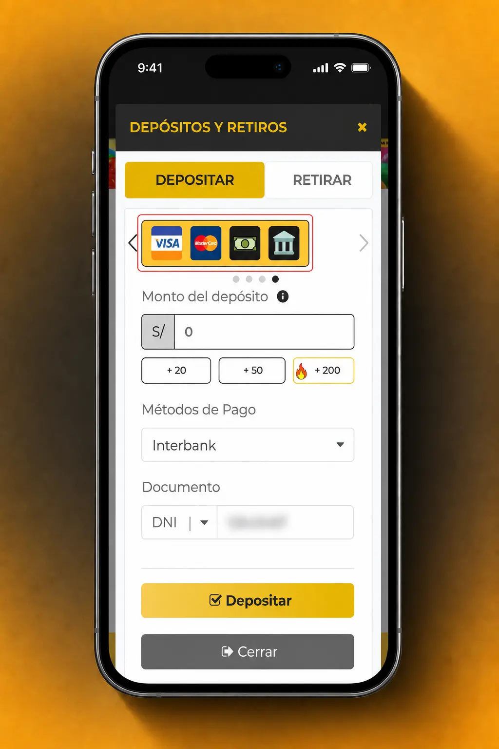 Pasos para depositar en la app de Micasino Perú: inicia sesión, elige método de pago y confirma el monto entre 20 y 5,000 PEN.