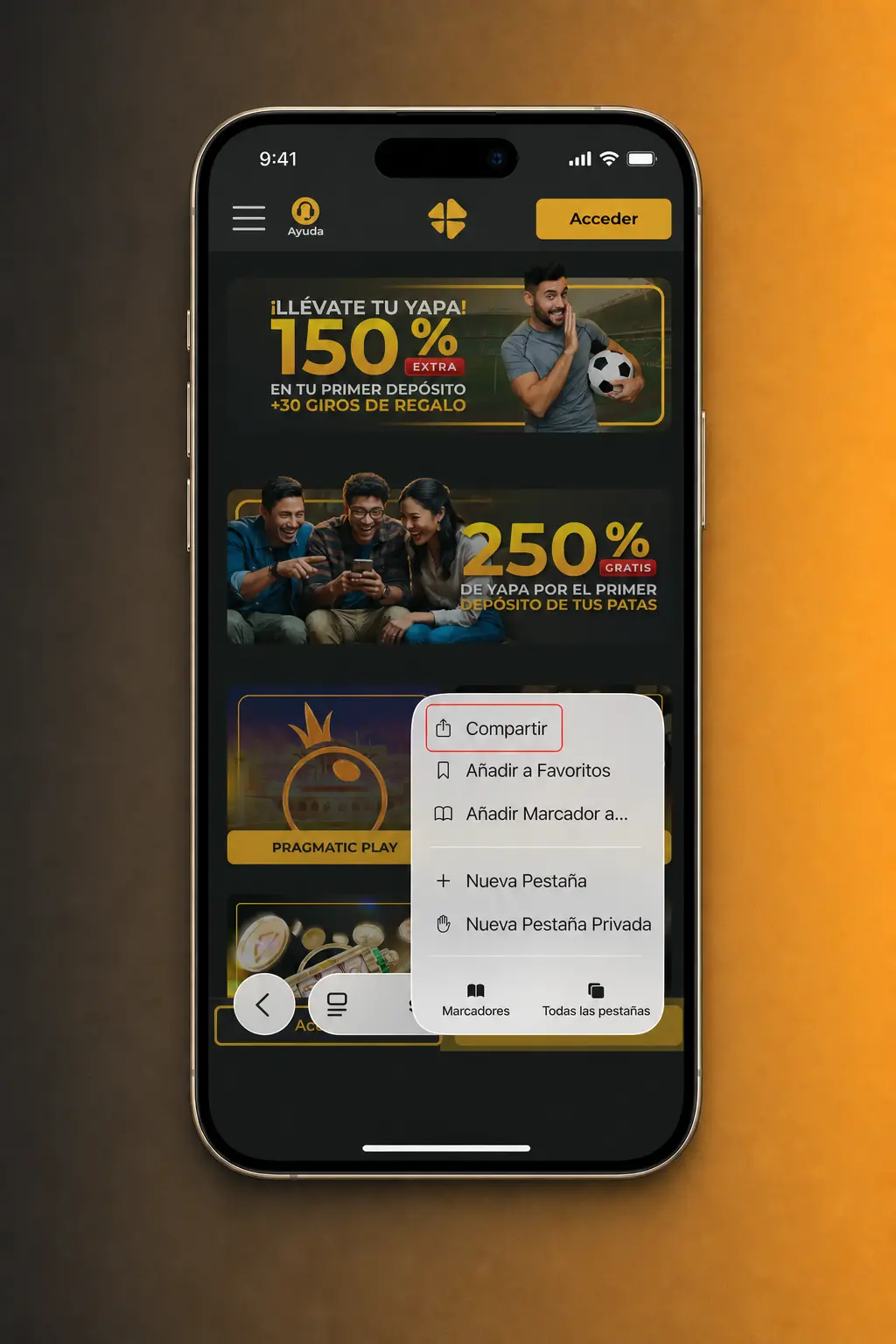 Pasos para descargar la app de Micasino en iOS: descarga, instalación del perfil y acceso desde la pantalla principal.